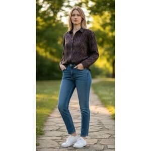 VTG Ellen Tracy Neiman Marcus Women Top Size 6 Multi long Sleeve Retro 100% Silk